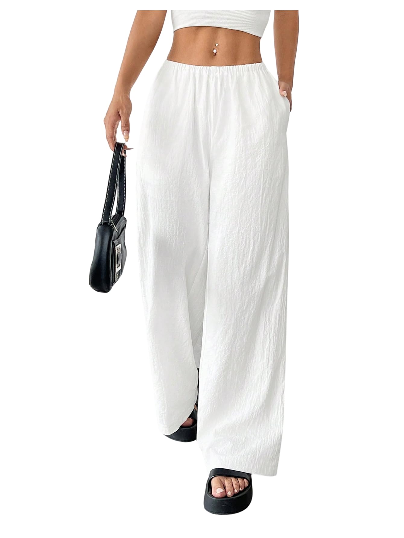 SOLY HUX Womens Wide Leg Pants Elastic Waist Baggy Long Pants Trousers with Pockets
