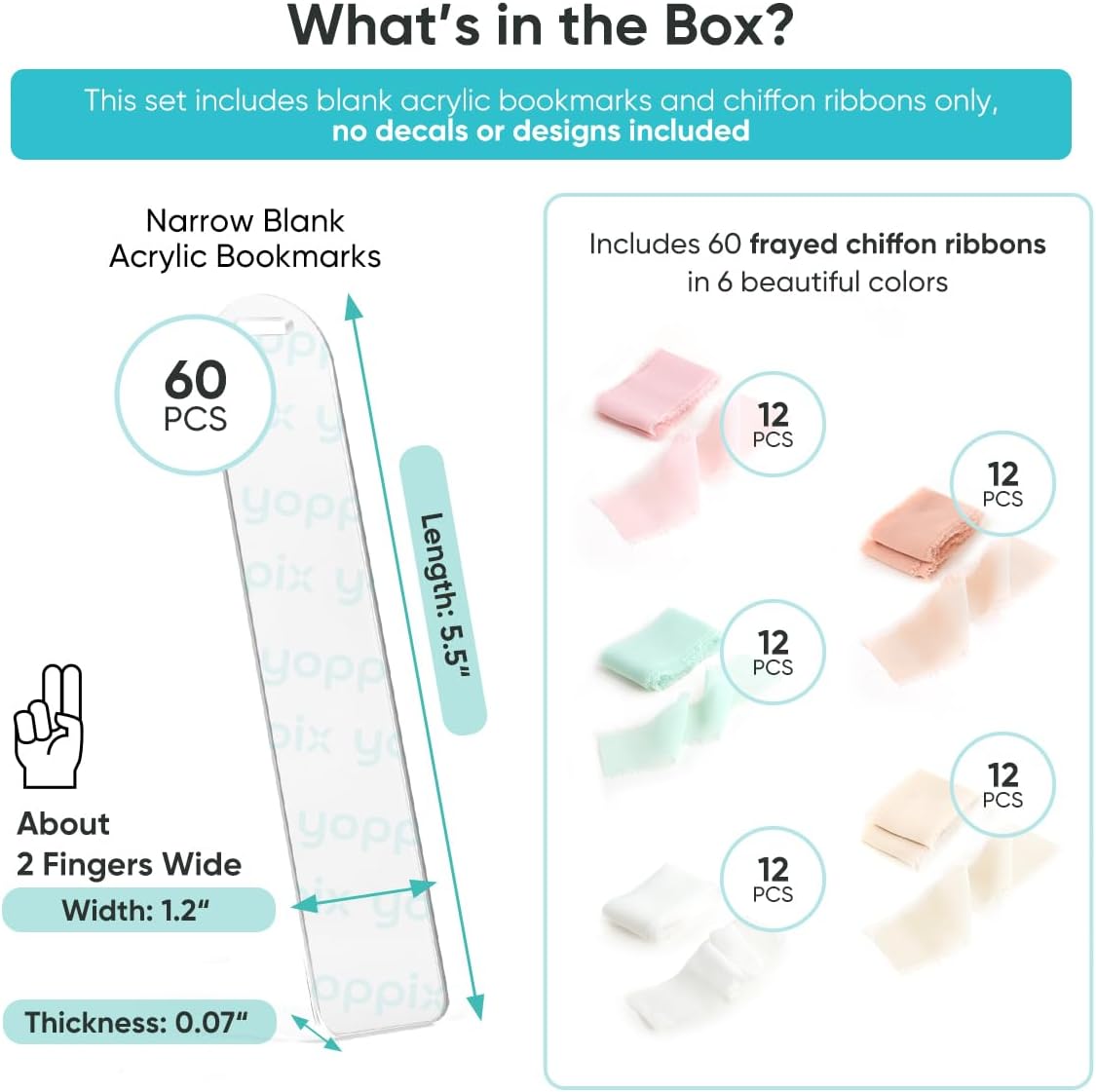 YOPPIX 60 Pieces Acrylic Bookmark Blanks- 2mm Thicken Clear Acrylic Bookmarks with 60 Pcs Ribbon for Reading Lovers DIY Crafts Presents, Graduation Back to School Presents