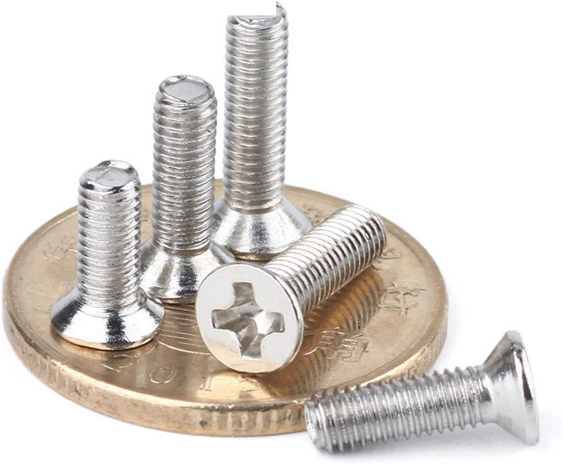 Tornillos cruzados, tornillos autorroscantes, M1/M1.2/M1.4/M1.6/M1.7 Tornillo de máquina de cabeza plana empotrado en cruz chapado en acero Rosca métrica Perno avellanado pequeño 1000 piezas(10mm M1.6