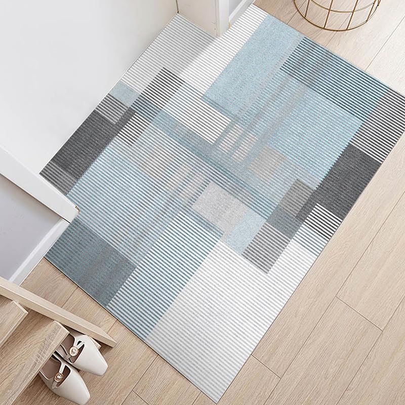 Tapis de chambre vintage gris bleu 80x120 cm lavable et antidérapant pour salon