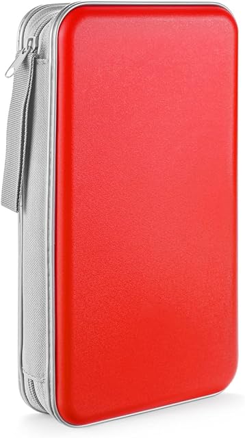 LIOVODE DVD Case, 96 Capacity CD Case Holder Storage Organizer Hard Plastic Protective Disc Wallet for Car (96 Capacity, Red)
