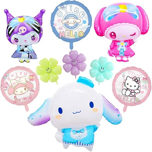 Globos de decoración de cumpleaños de gatitos, suministros de fiesta, globos con forma de flor, temática de dibujos animados, decoraciones de fiesta