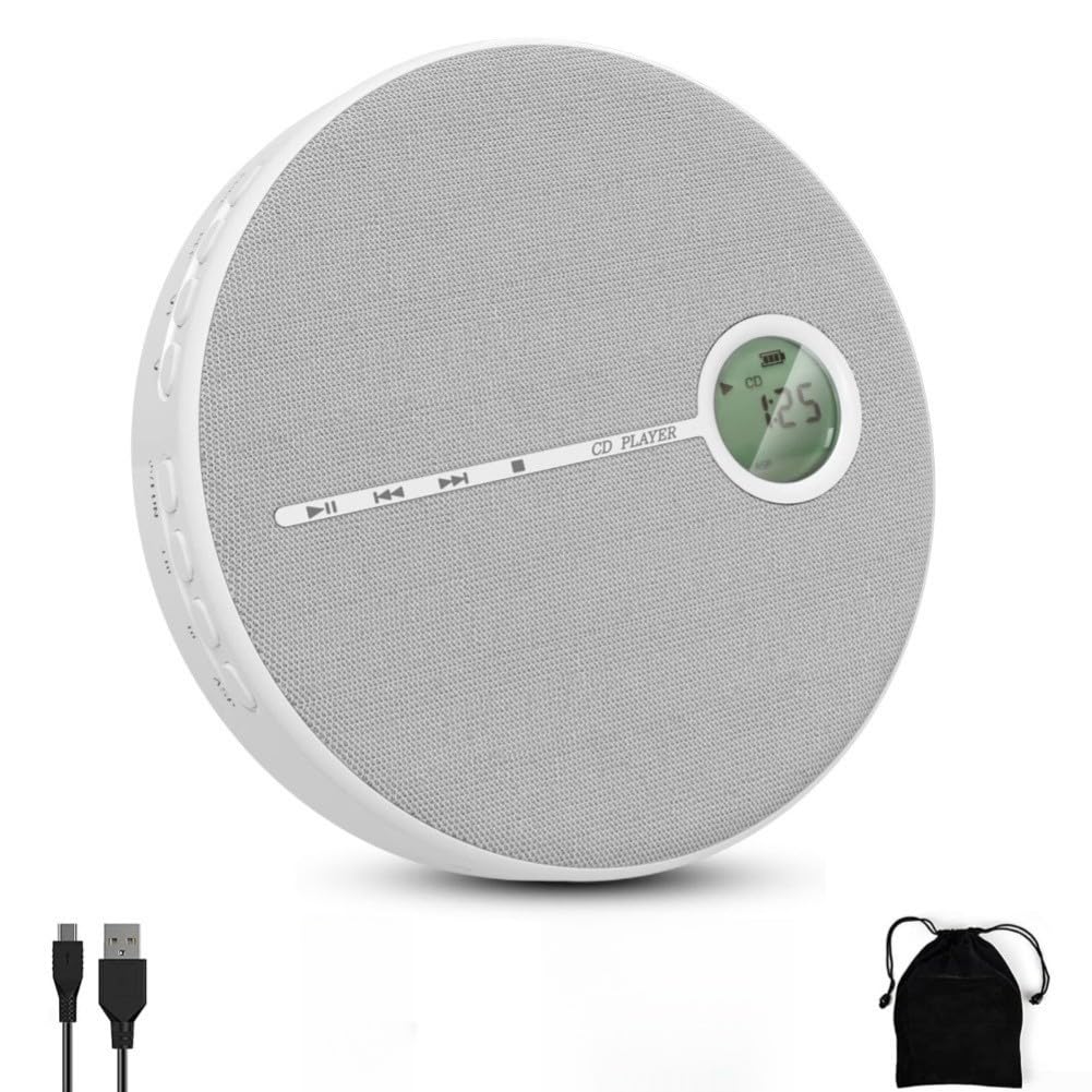 CD Player Tragbar mit 5.0 für hifi Lautsprecher FM Radio USB AUX für Kinder Lernen Grau 24cm