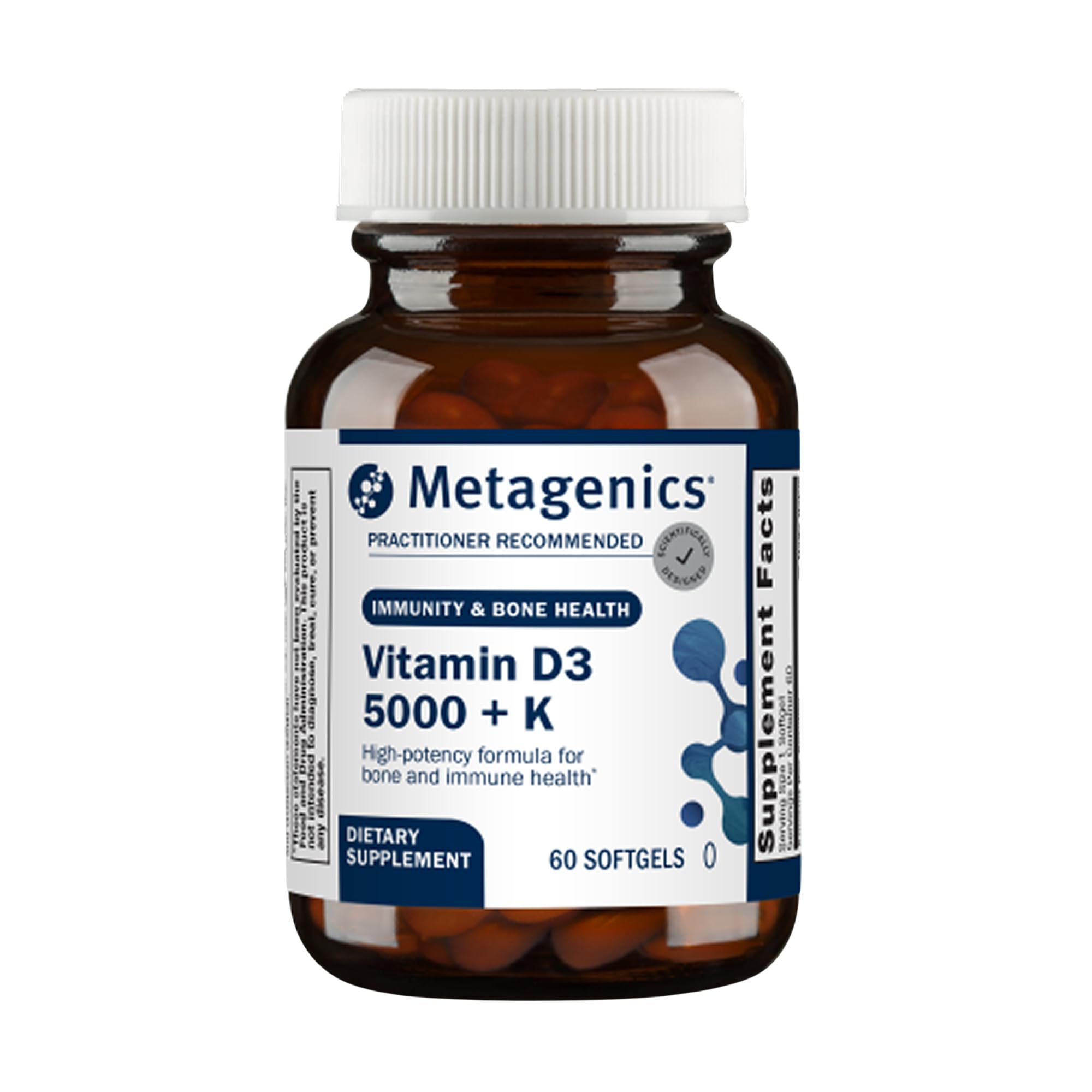 Metagenics Vitamin D3 + K - for Immune Support, Bone Health & Heart Health* - Vitamin D with MK-7 (Vitamin K2) - Non-GMO - Gluten-Free - 60 Softgels - 5,000 IU