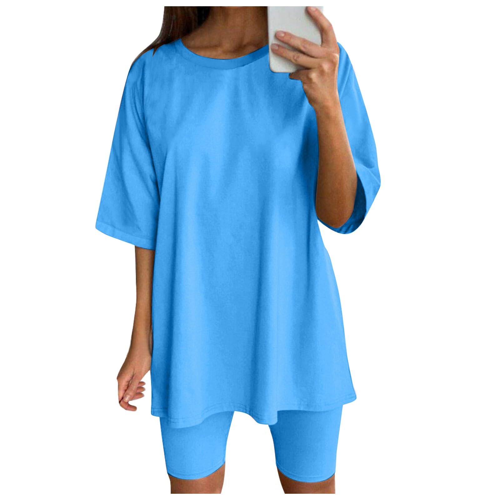Generisch Trajes de dos piezas para mujer, tops de manga corta y pantalones cortos, conjuntos de deportes de yoga para correr