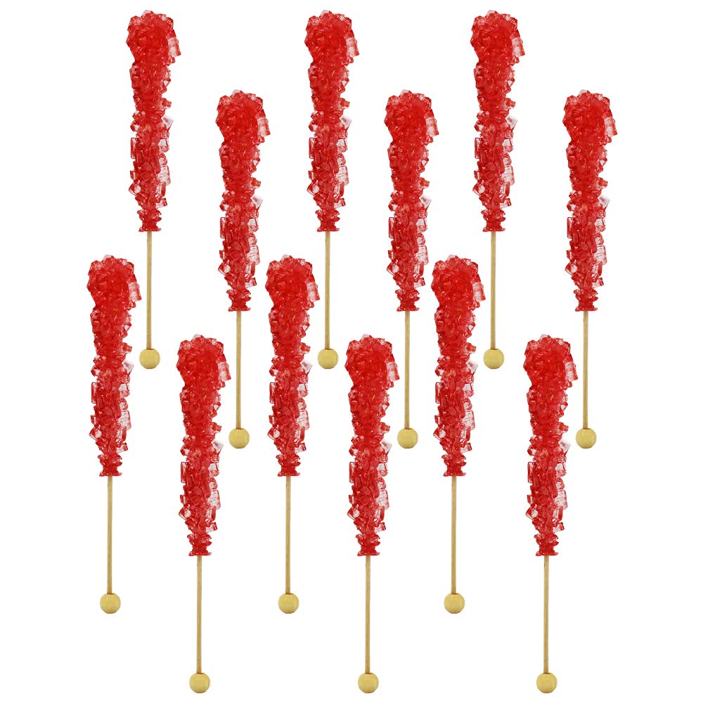 Fruidles Rock Candy Lollipops Pops Candy Suckers, Color and Flavor Assortment, Individually Wrapped, 6.5" (Strawberry, Pack of 12)