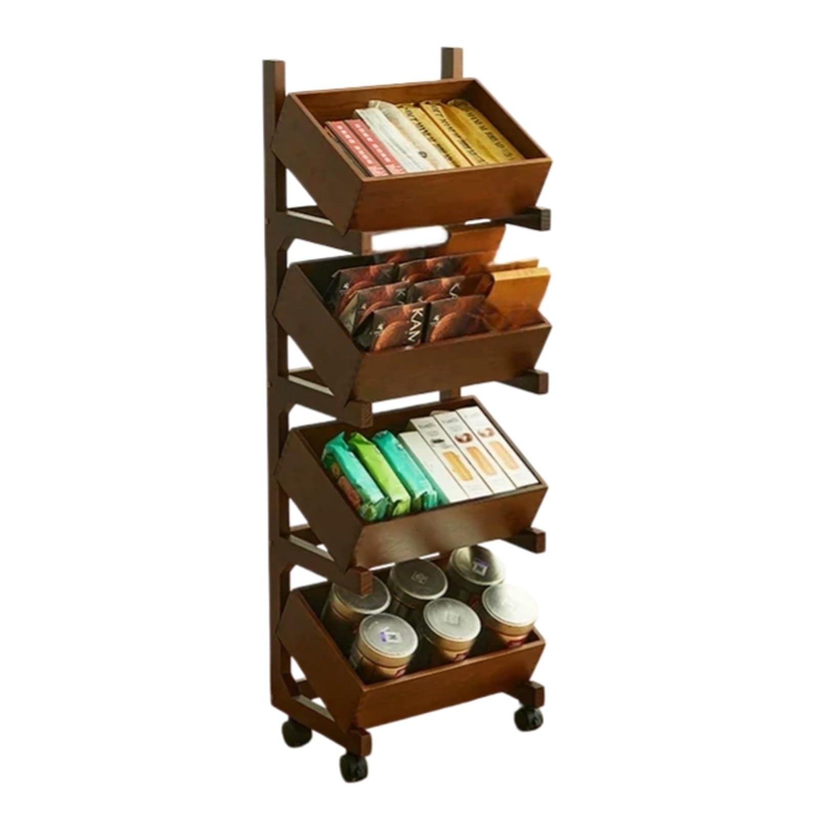 ZYYANSHOP Kitchen Storage Cart 4-Tier Rolling Utility Cart Movable Bookshelf and Vegetable Storage Shelf(Bruin)