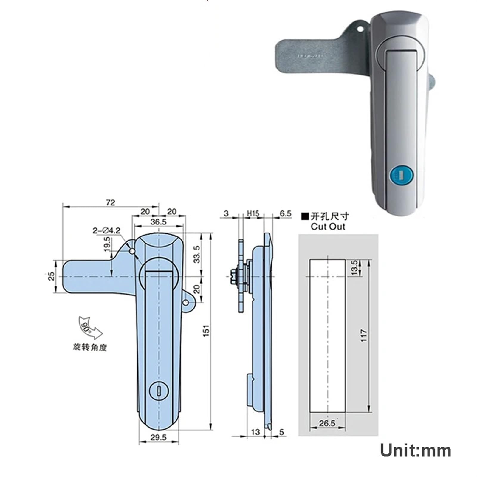 Cerradura con llave for manija de gabinete o sin llave for gabinete electrónico, taquilla de gimnasio, caja de metal, estantes de distribución, hardware MS551 1 pieza(401-1-1)