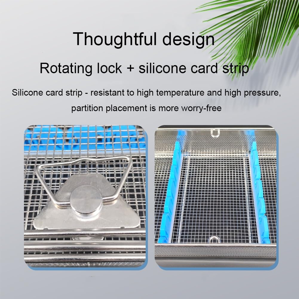 Cesta para Equipo médico Cesta de desinfección de Acero Inoxidable Cesta de Limpieza de Instrumentos de la Sala de Suministros quirúrgicos Bandeja de esterilización con Tapa(50 * 25 * 7cm)