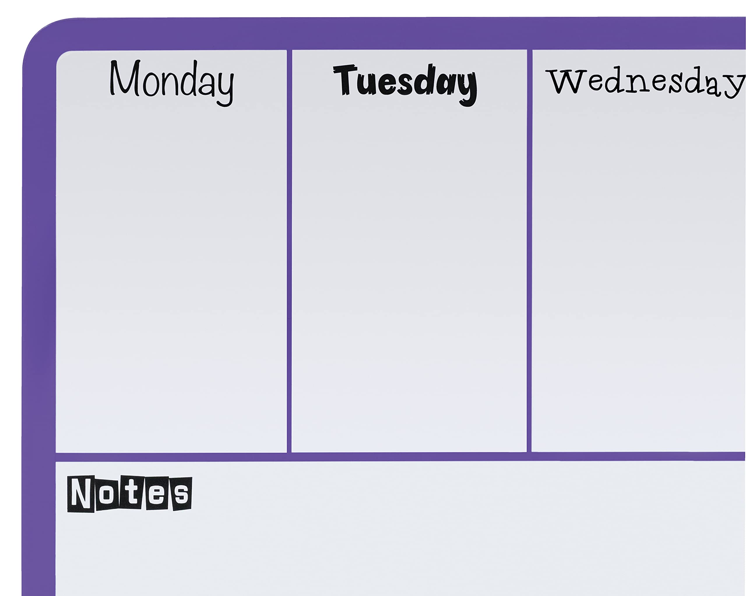 Rexel Weekly Organiser Dry Wipe Personal Whiteboard, Magnetic, 360 x 140 mm, Purple Plastic Frame, Includes Marker and Fitting Kit, White, 1904048