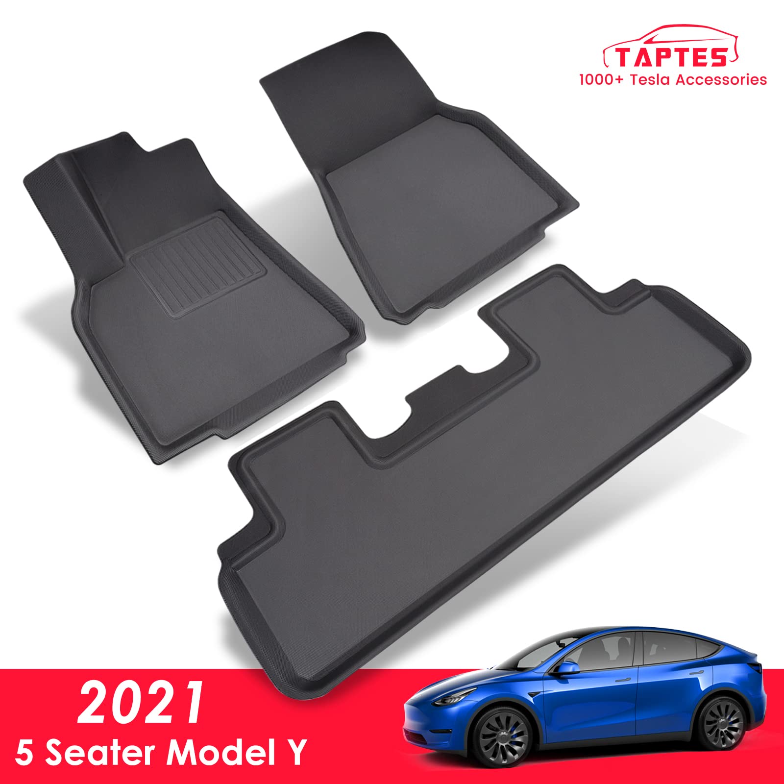 TapTes Floor Mats for Tesla Model Y 2021 2022, Model Y Accessories, All-Weather Floor Mats for Model Y 2021 2022, Tesla Model Y Floors. Waterproof Floor Mats for Tesla 5 Seater Model Y, Black