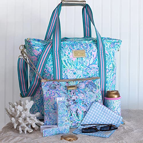 Lilly Pulitzer Water Resistant Vinyl Beach Day Pouch, Zipper Bag Includes Drink Hugger, Small Pouch, and Towel Clips, Soleil It On Me by Lilly Pulitzer - Image 5
