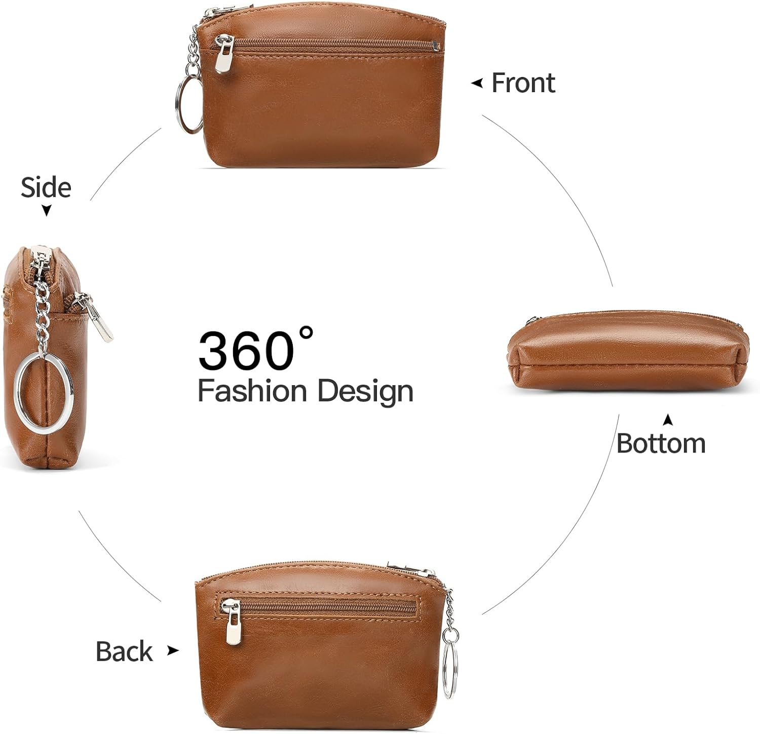 SENDEFN Genuine Leather Small Coin Purse Pouch Change Holder Wallet for Women With KeyChain - Image 3