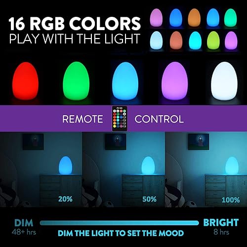 Miniatura 2 de Mr.Go Luz LED recargable de 8 pulgadas, luz nocturna de bebé regulable con control remoto, 16 colores y 8 brillo, impermeable y resistente a las