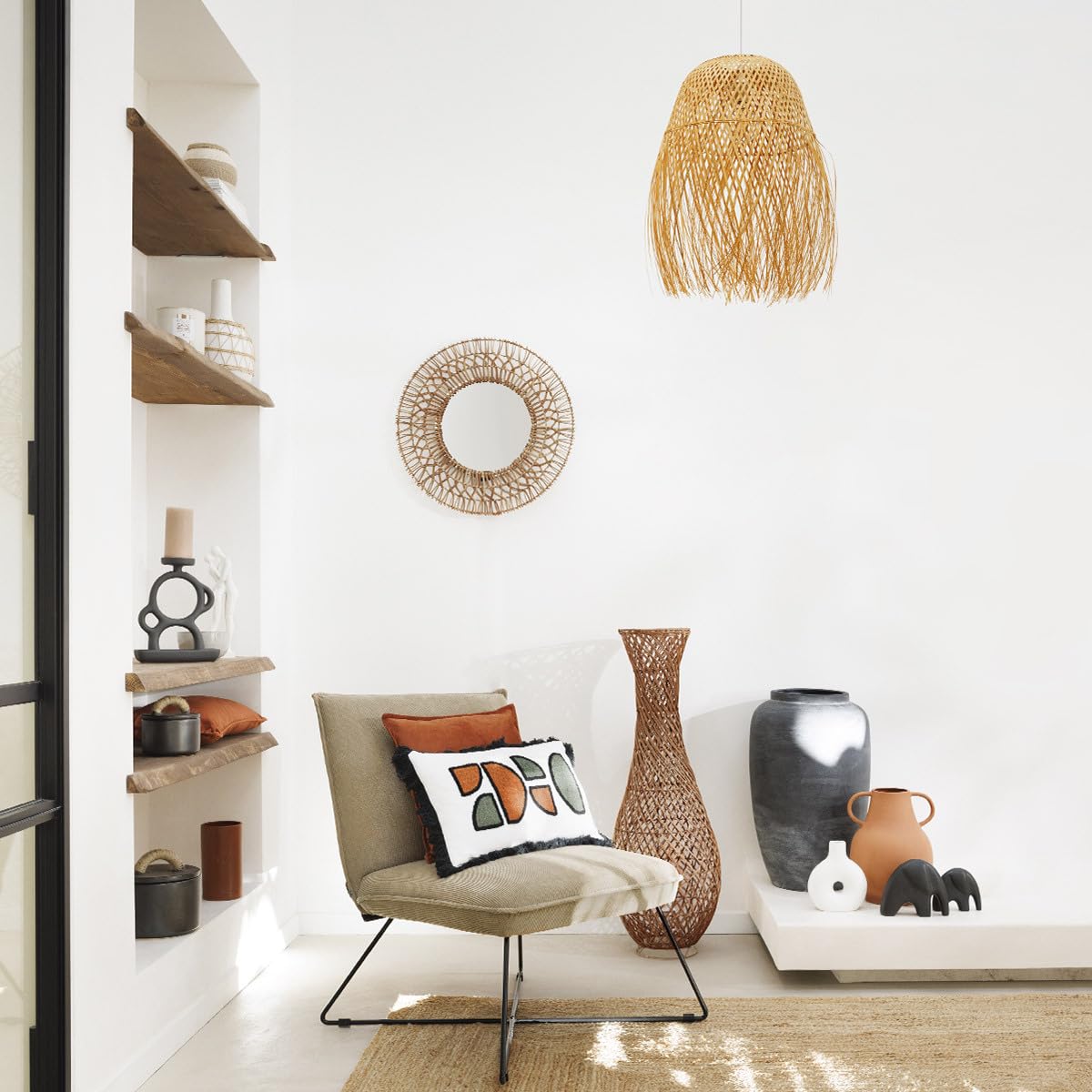 ATMOSPHERA Vaso Lenka In Ceramica E Rattan Bianco – Altezza 28,5 Cm, Diametro 18 Cm - 5