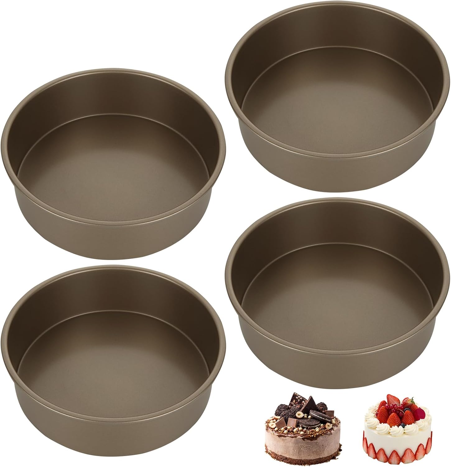 YAYODS 8 Inch & 6 Inch Cake Tin Set of 4, NonStick Ring Cake Tin, Gold