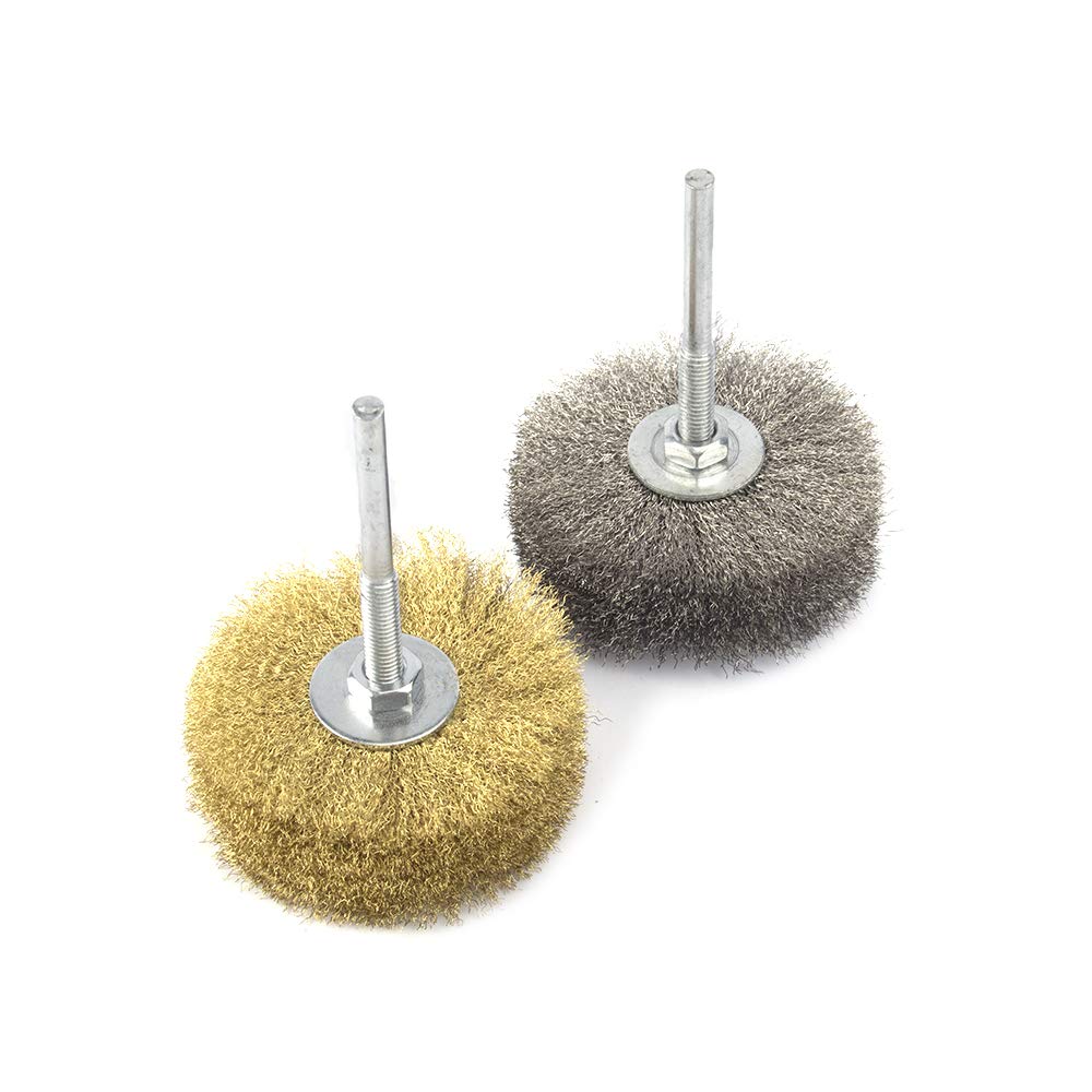 2pcs 6mm Shank Copper&Steel Wire Combination Abrasive Wheel Brush For Non-metallic Surface Stripping Residues,Grinding,Polishing