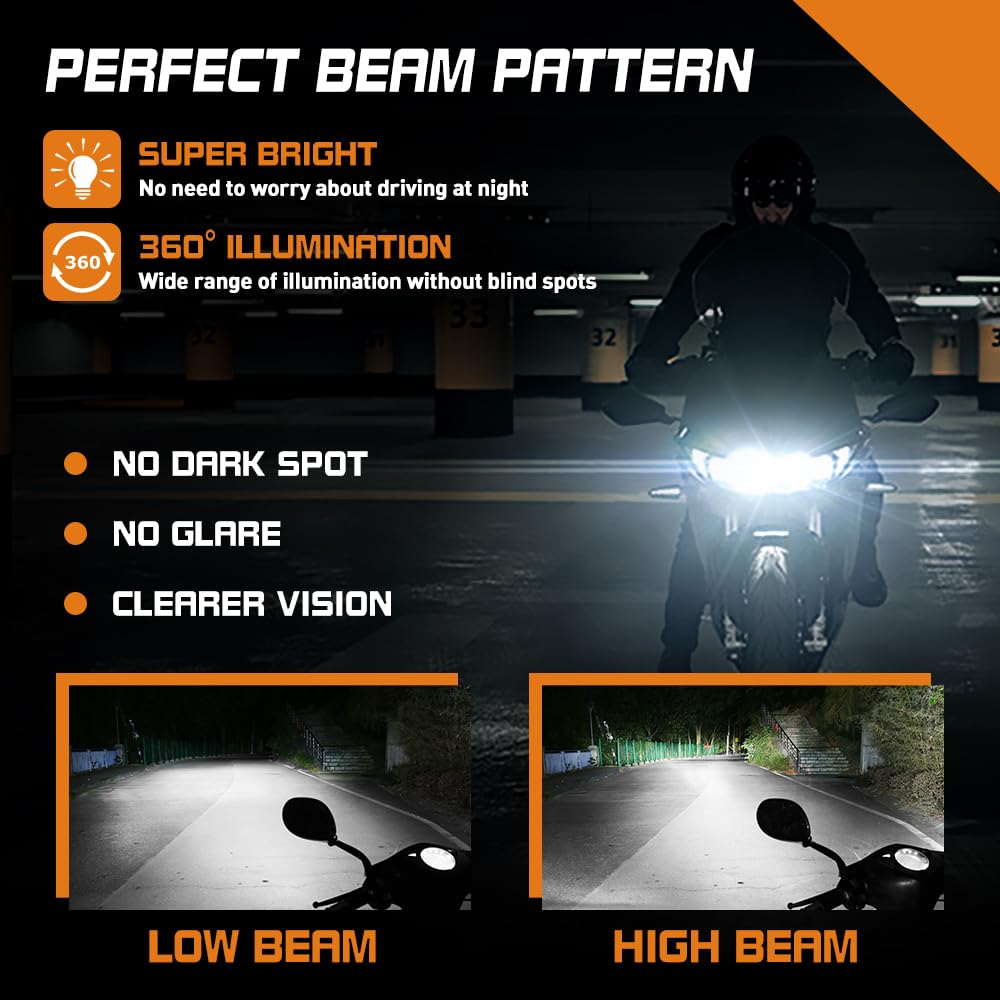 Lampadina H4 LED Moto, HB2 9003 6500K Bianco Luminosità 300% Moto Hi/Lo Beam 24SMD 3570 Chip Plug and Play(1Pcs)