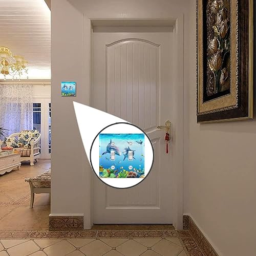 Miniatura 4 de Underwater World Dolphin - Cubierta para interruptor de doble luz, placa de pared decorativa de 2 bandas, cubierta de toma de corriente eléctrica