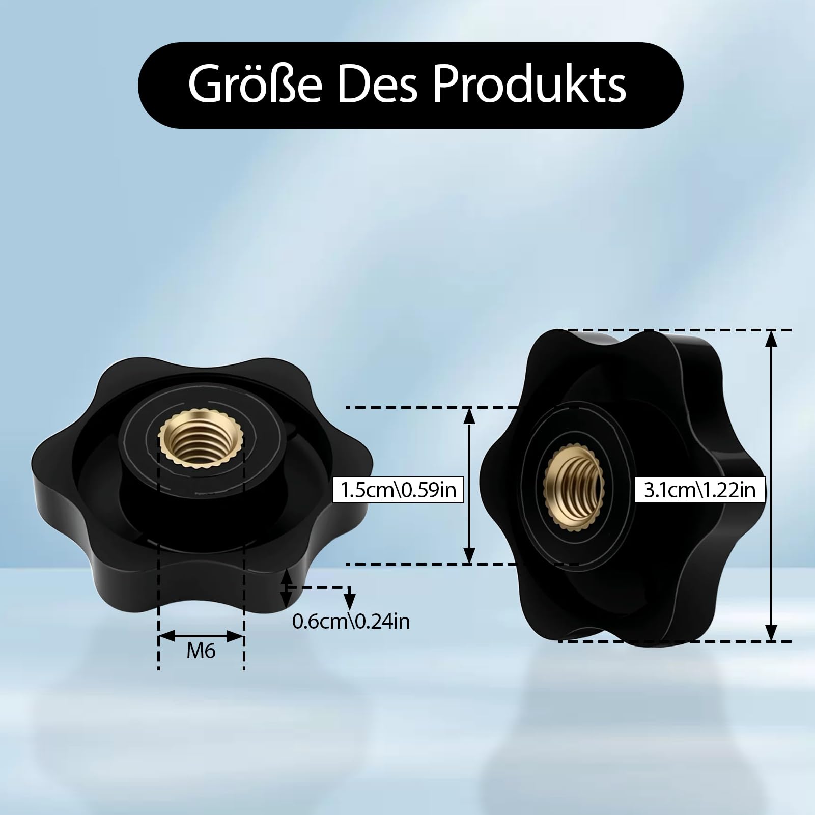 6 pezzi dadi a stella M6, perno filettato con manopola, dadi di serraggio a stella, diametro esterno 32 mm, nero, per mobili, elettrodomestici, strumenti