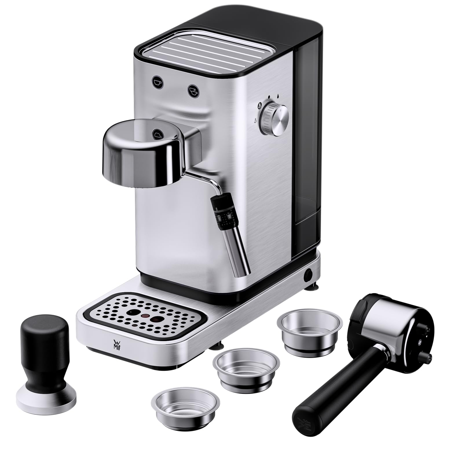 WMF Lumero Siebträgermaschine Espressomaschine Edelstahl 15 bar Thermoblock Milchaufschäumdüse 2 Tassen LED