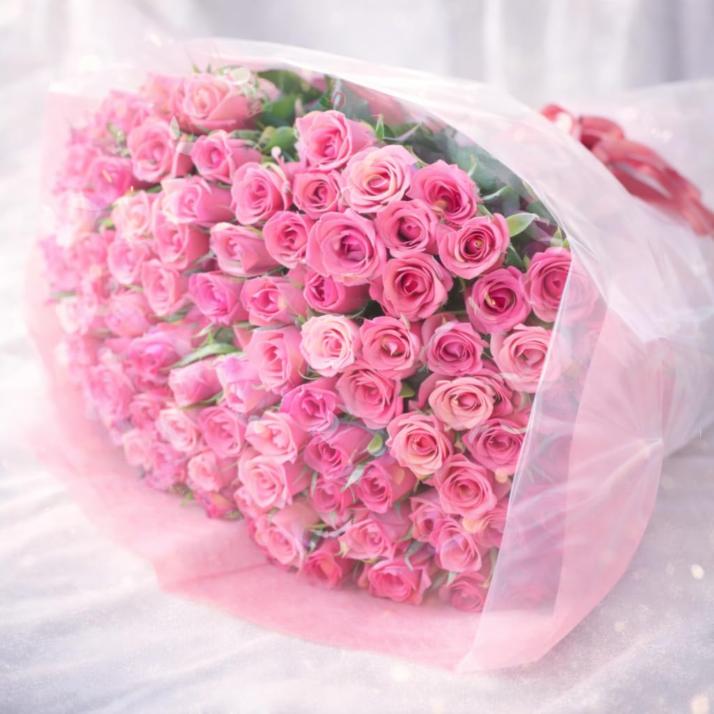 Amazon｜BisesFlower(ビズフラワー)バラ 花束 100本 ピンク 【クール便