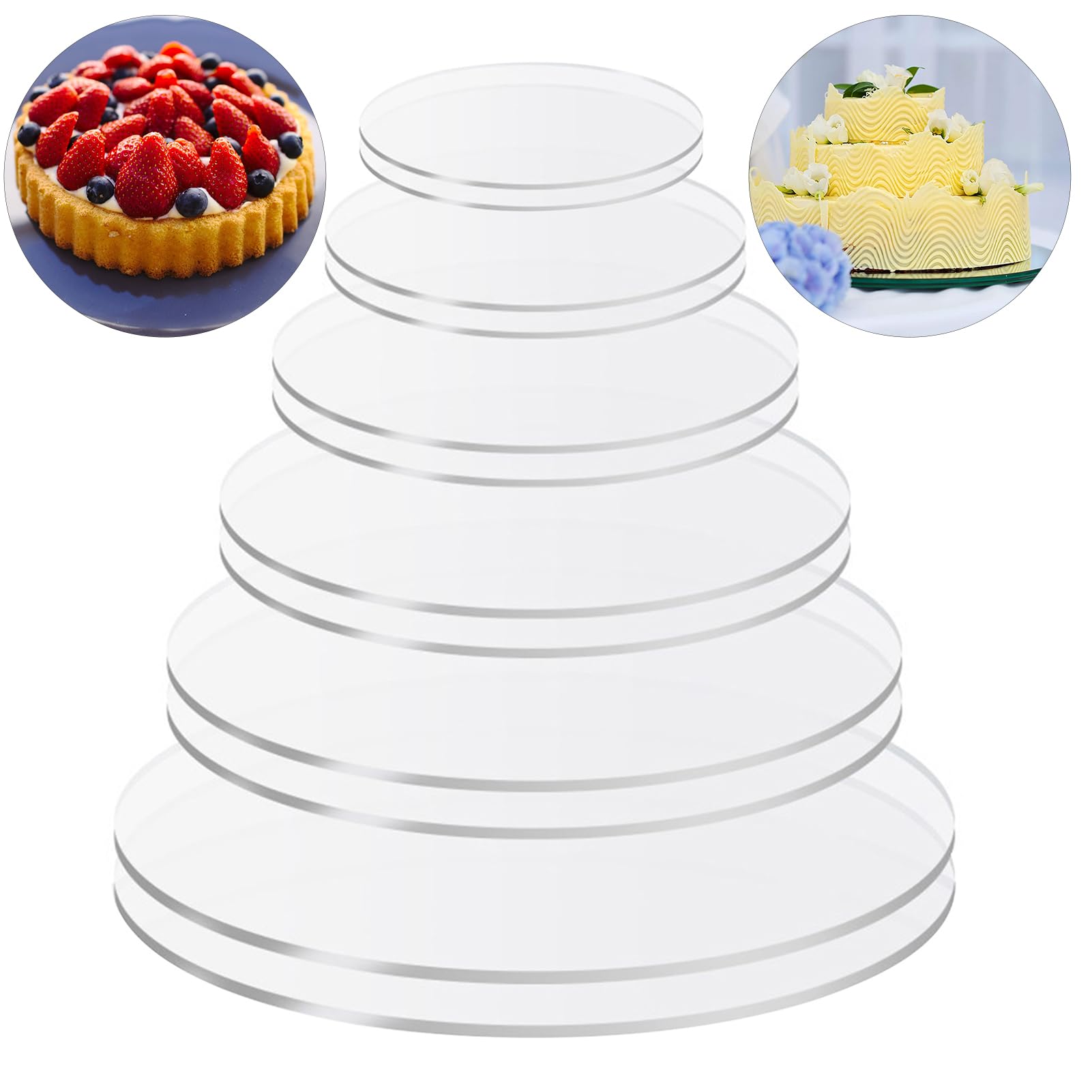 Cake Disc, 2 Piece Cake Plates, Non-Sticky Reusable Versatile Transparent Round Buttercream Cake Discs for Cake Serving (White, 20cm)