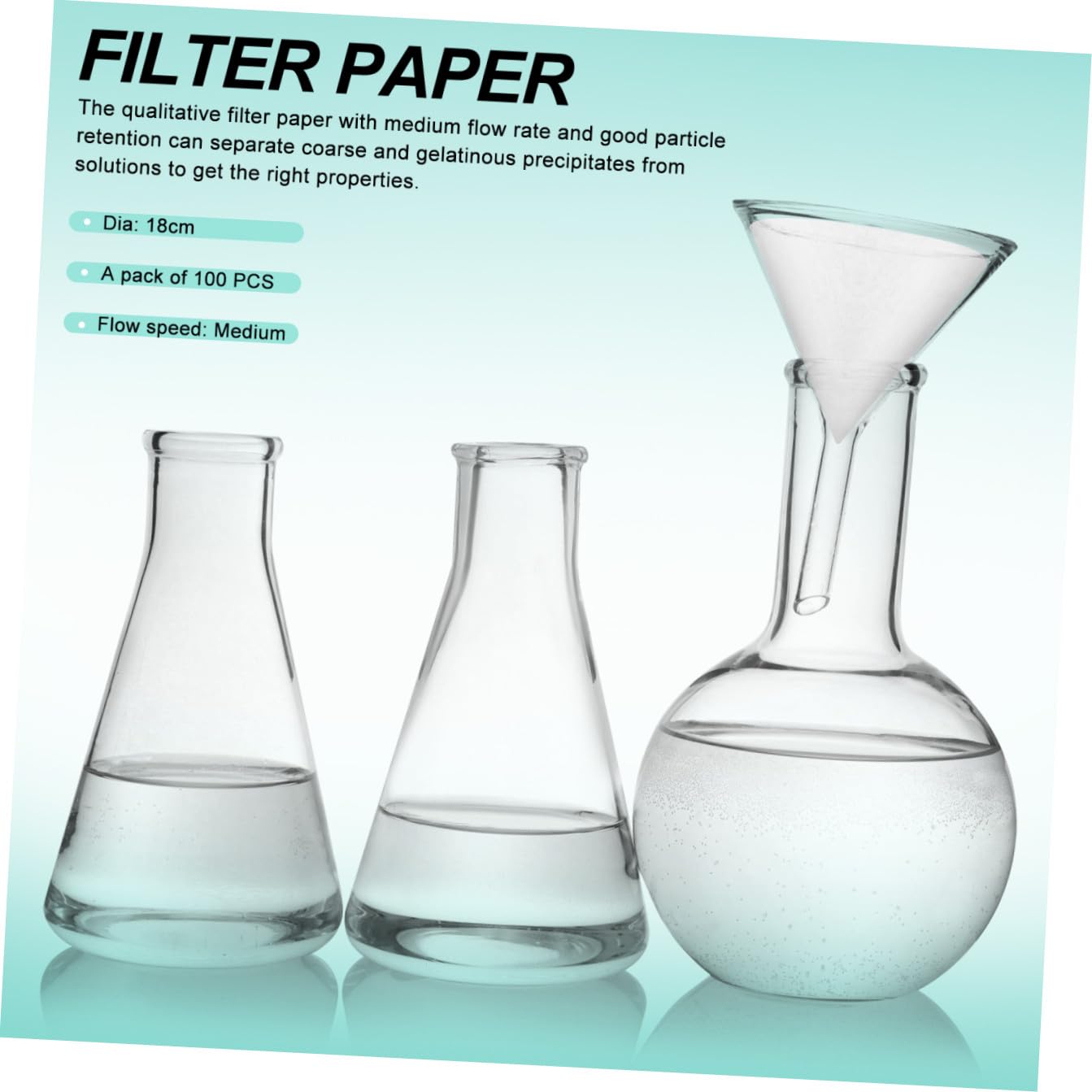 VILLCASE Discos de Papel de Filtro Cualitativo 100 18cm de Diámetro de Caudal Medio Papel Blanco para Laboratorio para Aplicaciones Generales y Experimentos