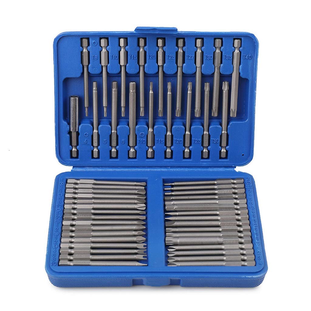 Juego de Brocas Hi-Spec 50pc 75mm Juego de Destornilladores Extra Largos Hex Torx Security Juego de Puntas de Destornillador largas Juego de Puntas de Destornillador de trinquete Juego