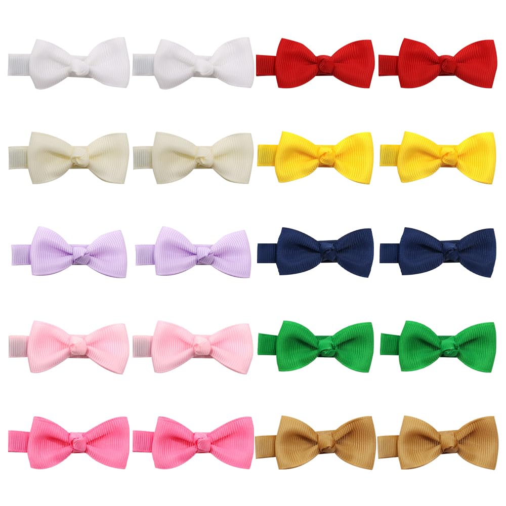 TRKETK 20 Pcs Bow Hair Clips Boutique Mini Hair Clips Grosgrain Ribbon Soft Ribbon Small Non-Slip Snap Hairpin Accessories Multicolor for Fine Women and Teenagers (10 Colors)