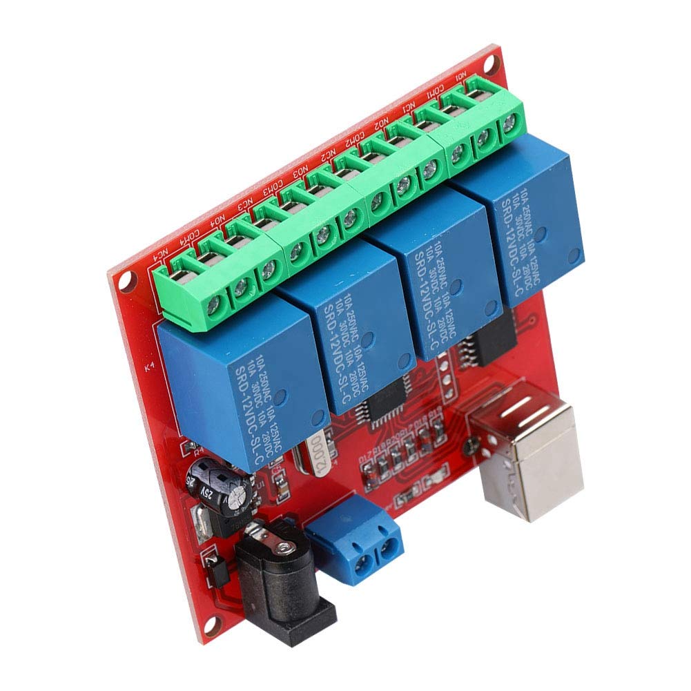 ASHATA Modulo Relè 12V DC a 4 Canali, Controller USB Smart Switch per Computer, Scheda di Espansione USB per PC