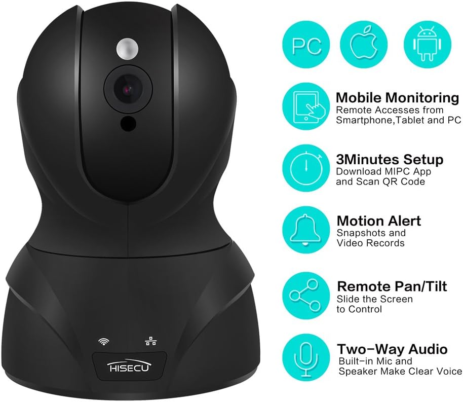 HISECU 1080P WIFI IP Security Camera Pan/Tilt Zoom Indoor Video Surveillance CCTV Camera, Plug/Play, with Two-Way Audio &Night Vision & Motion Detection (1080P BLACK)