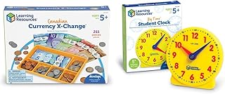 Learning Resources Canadian Currency-X-Change, Pretend Play Money for Kids, Develops Sorting and Money Skills, 211 Pieces, Ages 5+ & Big Time Student Clock, Teaching & Demonstration Clock, 12 Hour