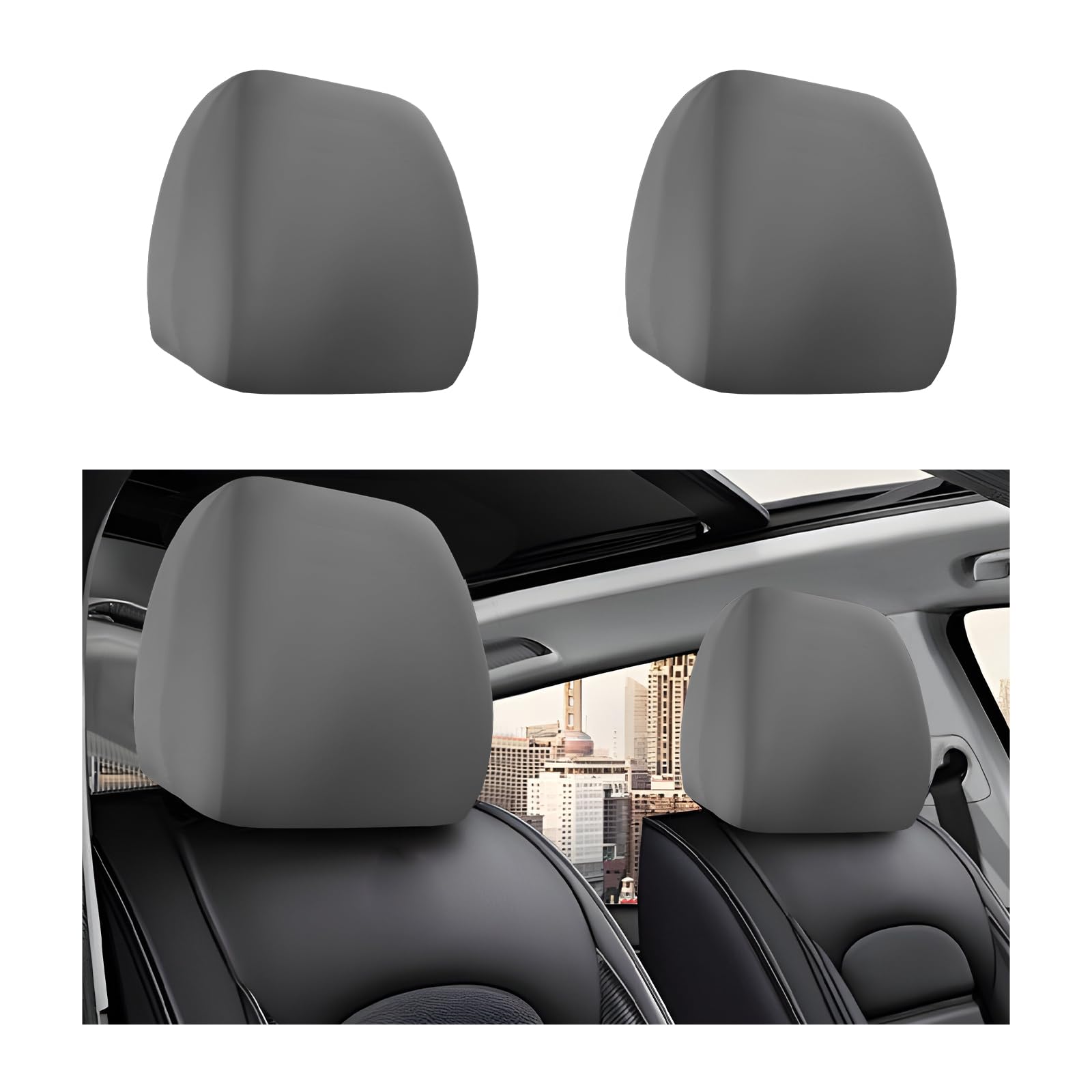 2 PCS Car Headrest Cover, Soft Stretchy Fabric Vehicle Head Rest Protector, Washable Dirt-Poorf Auto Headrest Covers Anti-Scratch Coverings, Interior Car Accessories (Gray)