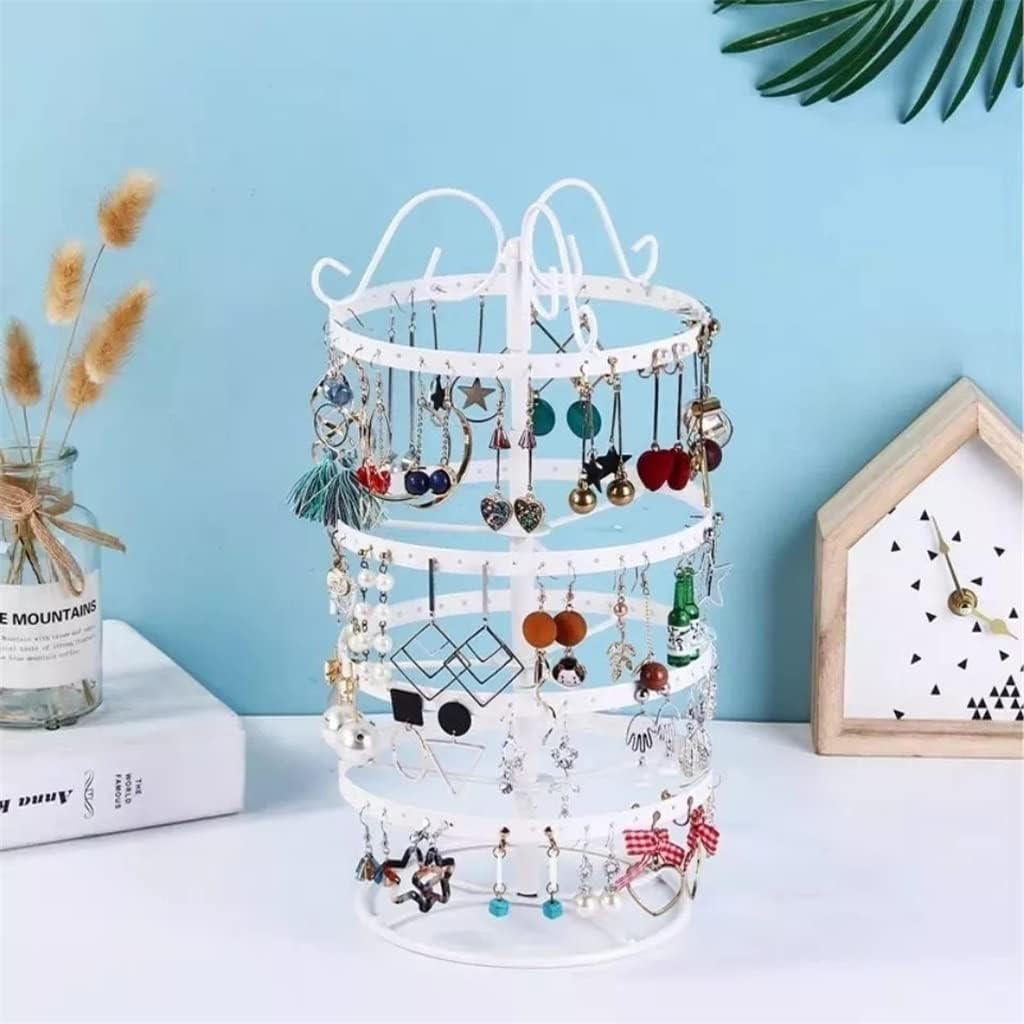 DFGHJK Rotating Jewelry Organizer 4 Tiers Earring Storage Rack 188 Holes Jewelry Showing Rack Jewelry Display (Color : White, Size : 30 * 16cm) (White 30 * 16cm)