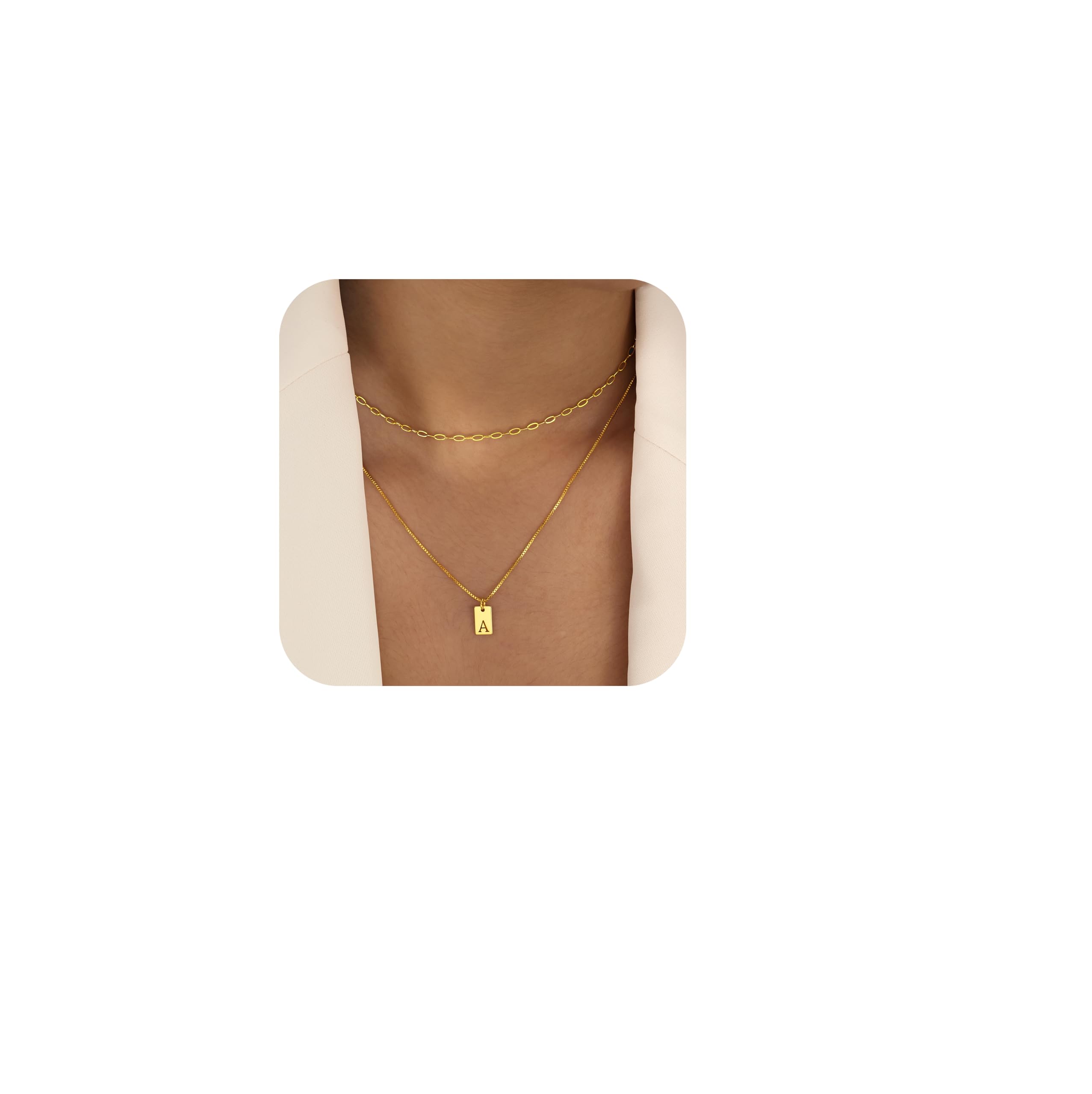 HLTYGWX Gold-Anfangshalsketten für Frauen, nicht anlaufend, 14 Karat, zierliche quadratische Buchstaben-Anhänger-Halskette, wasserfest, AZ, trendige dünne Kette, Name, personalisierter Mädchen-Schmuck