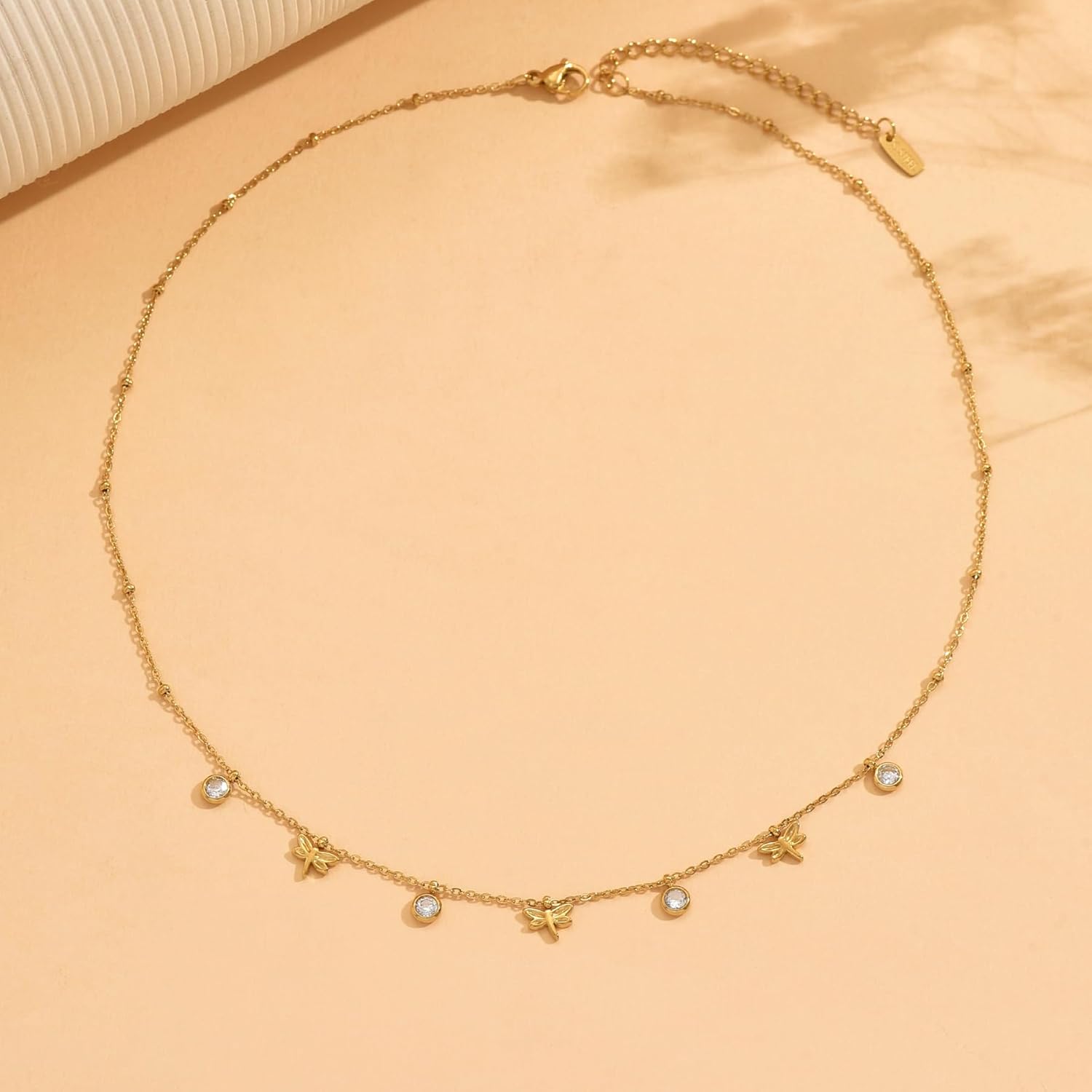 Gold Necklaces for Women 18K Gold Plated Diamond Choker Necklace Dainty Star Flower Shell Dragonfly Dolphin Cute CZ Charm Everyday Summer Beach Jewelry - Image 6