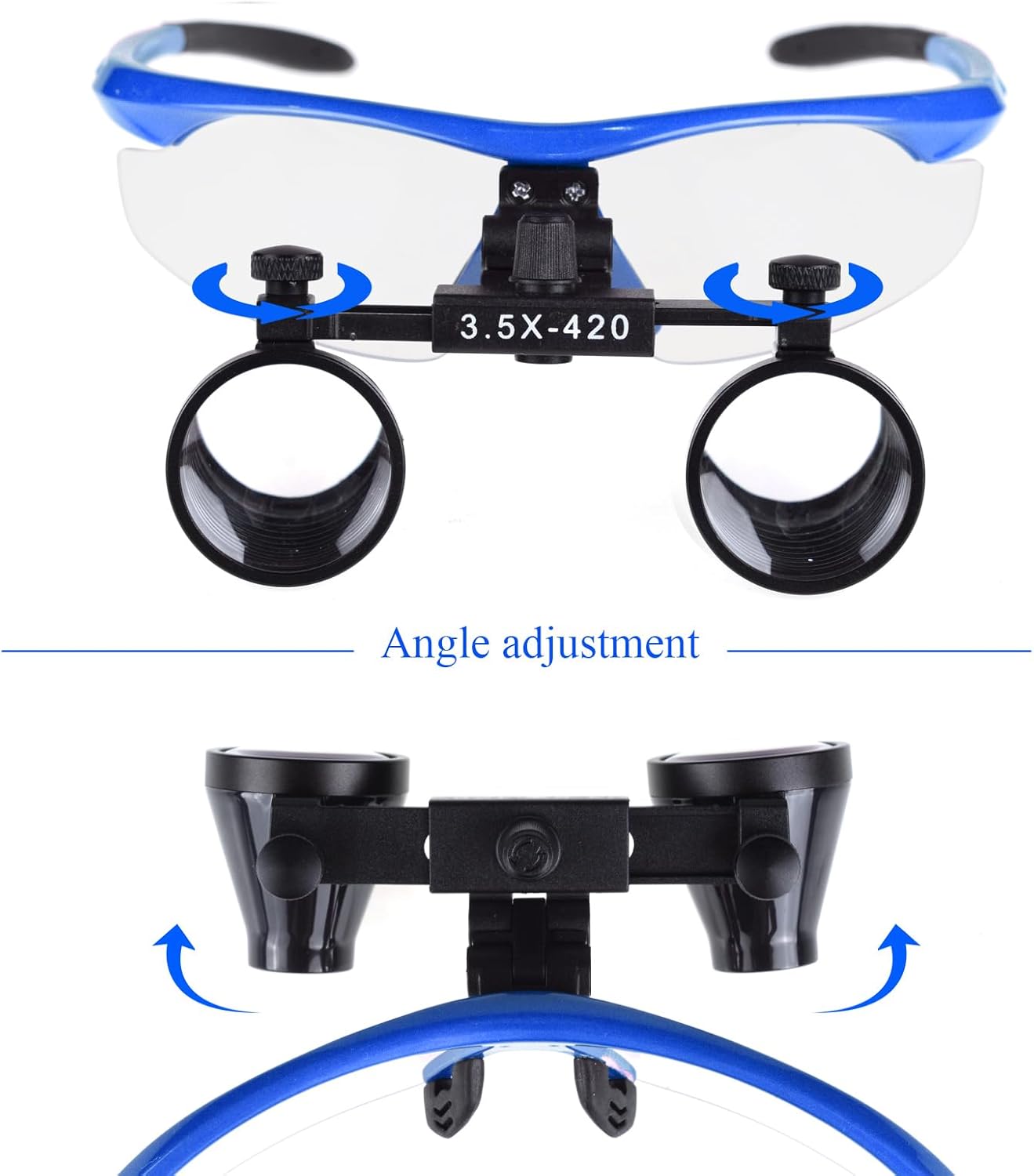 Lab Magnifier 3.5X 420MM Binocular Loupes Black Len Cone with LED Headlight HeadLamp (Blue)