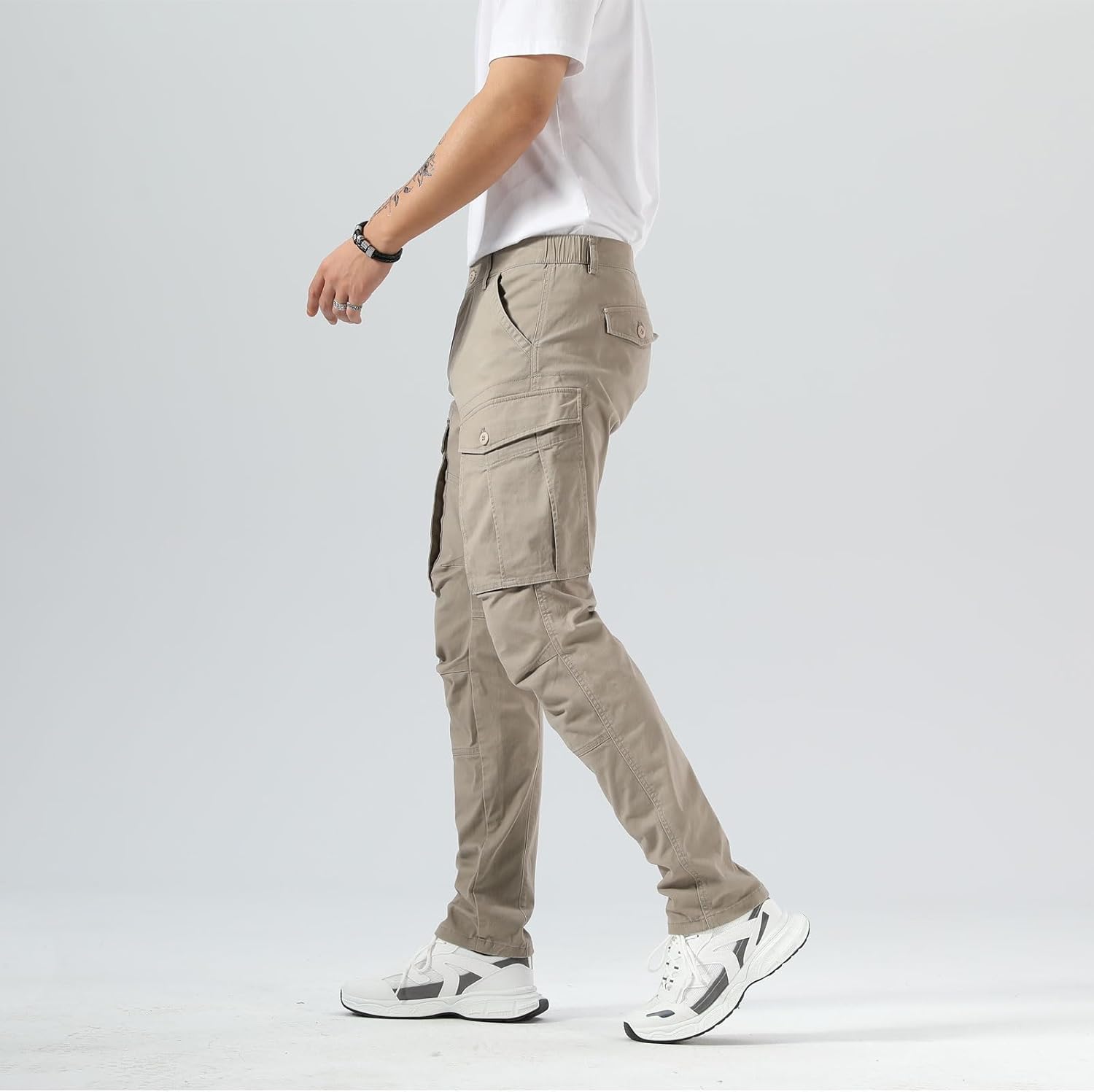 Plaid&Plain Men's Cargo Pants Slim Fit with Articulated Knees - Image 9