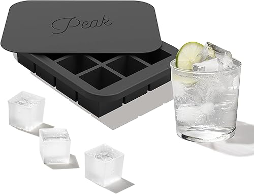 Miniatura 5 de W&P Bandeja de hielo de silicona para congelador, bandeja de hielo individual y pico de silicona para uso diario con tapa protectora, carbón  Cubos