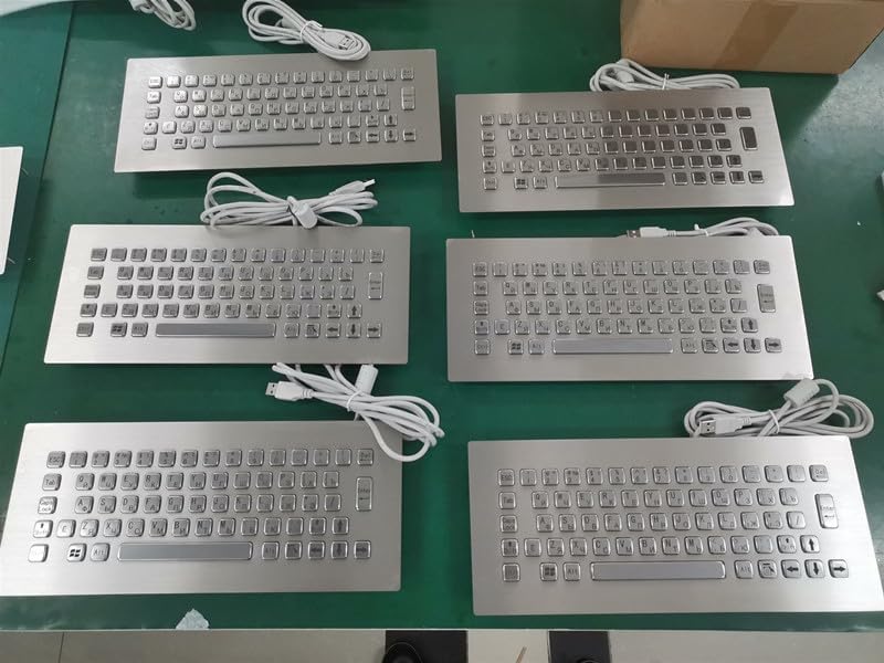 USB 65 Keys Stainless Steel Panel Mount Rugged Metal Keyboard Vandal Proof Industrial for Kiosk CNC Machine