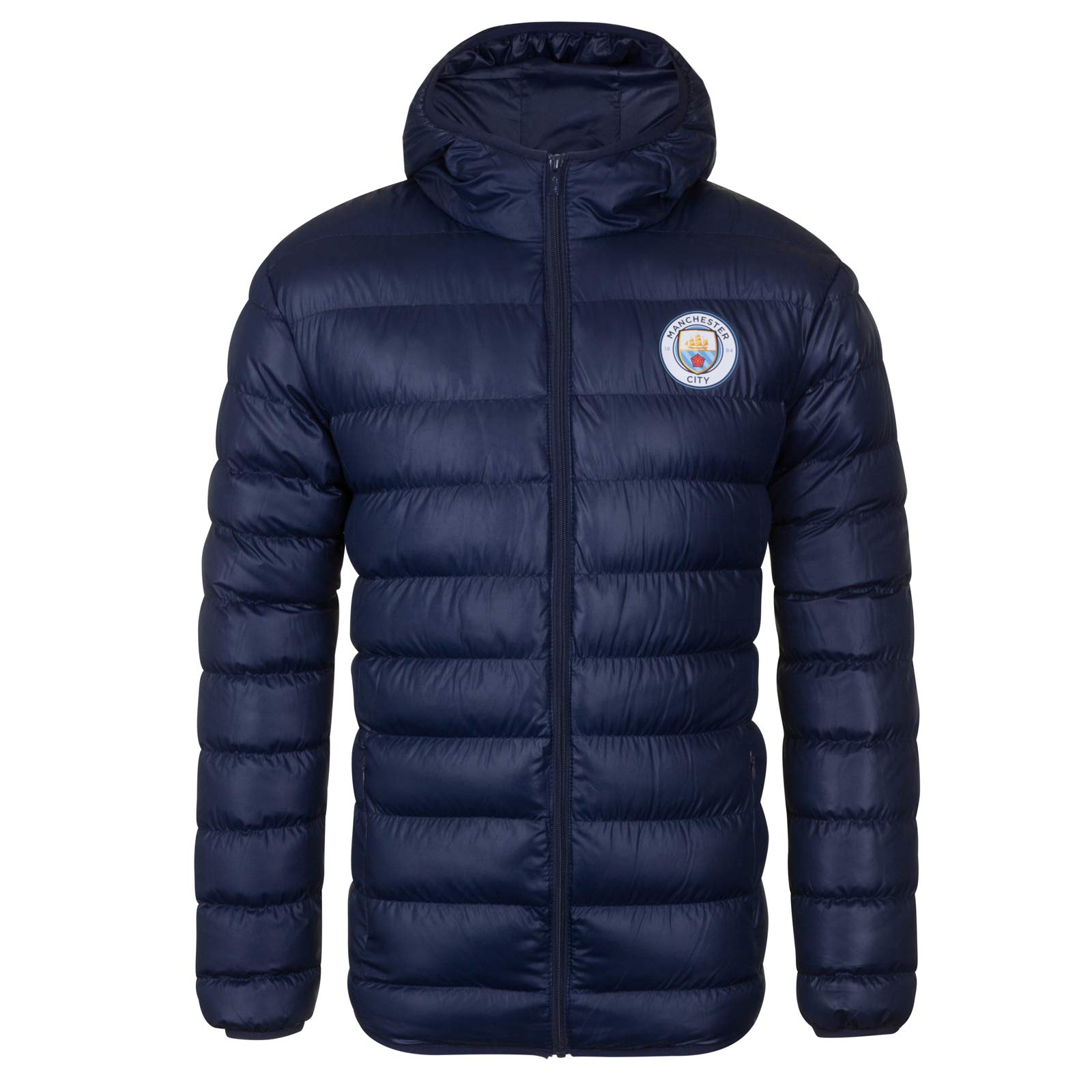 Manchester City Men's Navy Blue Fc Official Gift Quilted Hooded Winter Jacket Navy Small