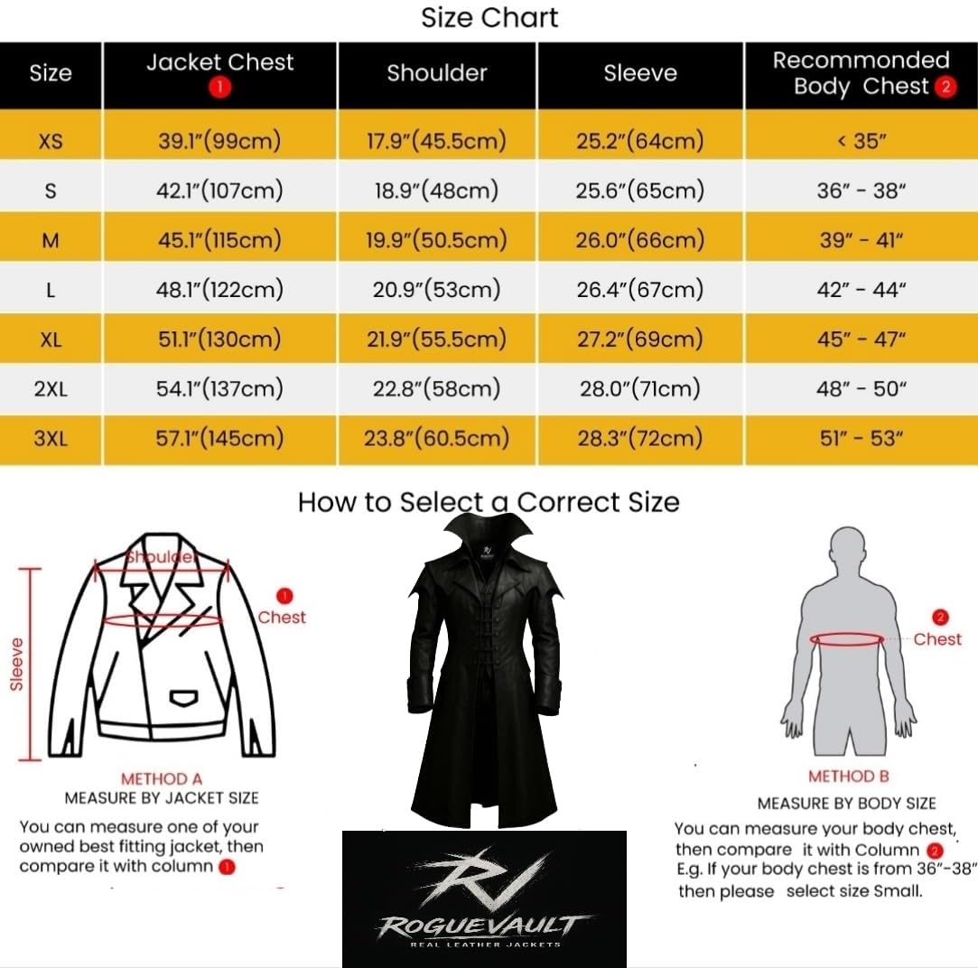 Men’s Real Leather Gothic Trench Coat – Long Vampire Steampunk Jacket with High Collar for Halloween & Cosplay - Image 6