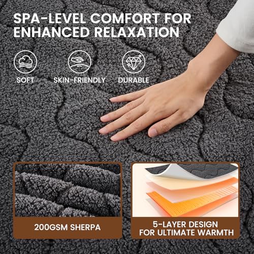 Image of Bearhug Massage Table Warmer Heating Pad 30 inch x 71 inch, Dark Grey Sherpa Wool Electric Heating Pad with 1-9 Hours & 10 Heating Levels, LED Controller, Machine Washable