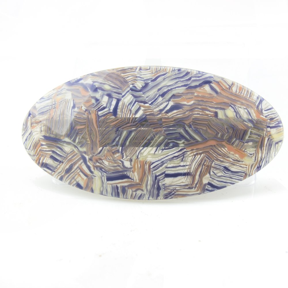 Patentspange Oval 10x5 Cm – Blau Gestreift, Made In Germany, Von WeLoveBeads