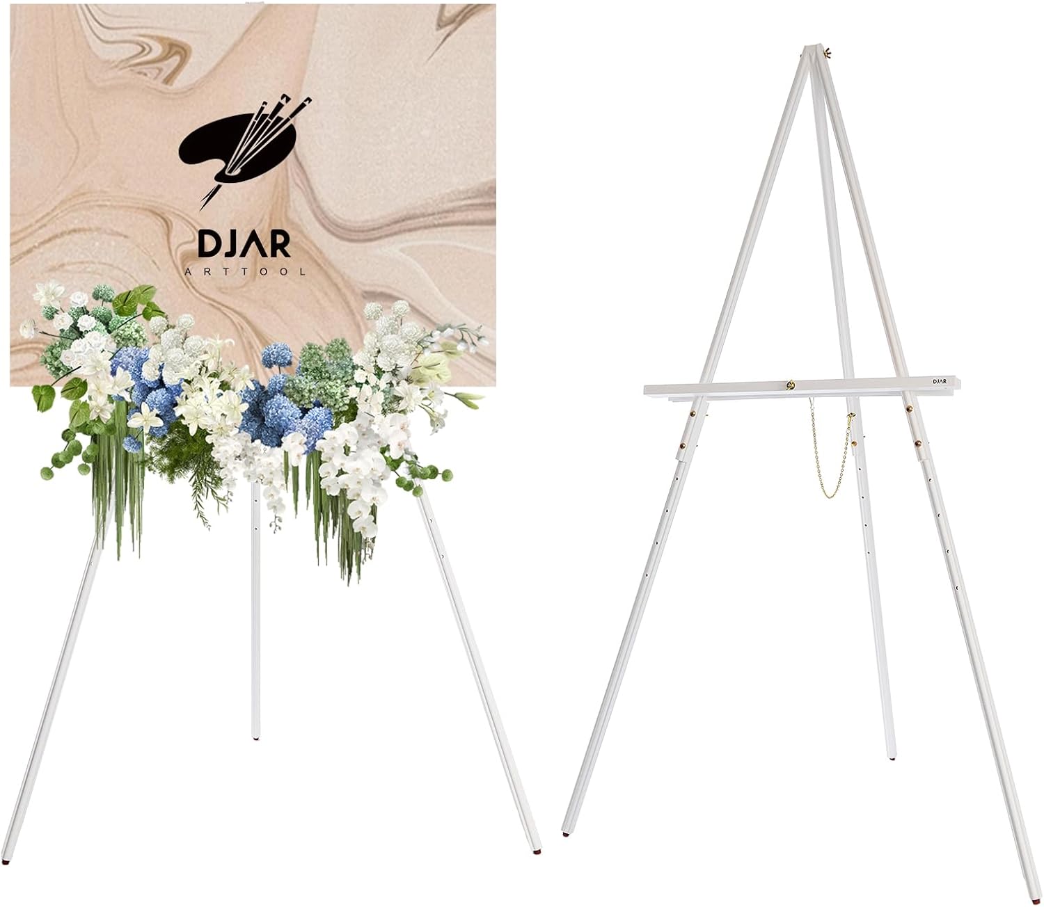 DJAR 63" Wooden Easel Stand for Sign, Dual-use Adjustable Height, Wood Floor Display Easel for Wedding, Welcome Board, Poster, Picture, Photo- White White 1pc
