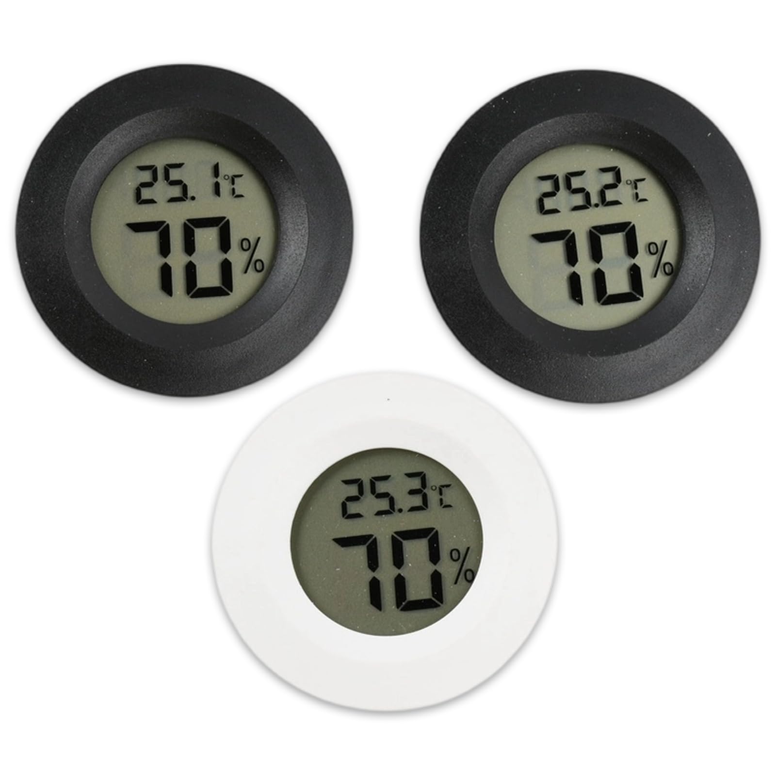 3-Pack Mini Digital Hygrometer and Thermometer, Indoor Room Temperature and Humidity Monitor and Sensor for Greenhouses, Reptile Enclosures, Incubators and Nurseries (2 Black, 1 White)