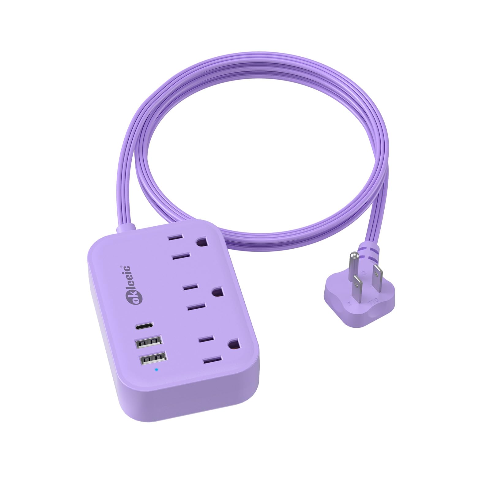 Cruise Essentials - Cavo di prolunga viola da 1,5 m, con 3 uscite AC e 3 USB, presa piatta da viaggio con stazione di ricarica USB, compatto per accessori per computer