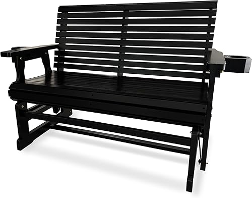 Miniatura 15 de Fortune Candy - Banco de madera para patio con balancín para una persona, con respaldo alto y asiento profundo contorneado, madera de abeto maciza,