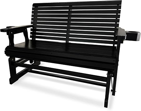 Fortune Candy Patio Glider with Cup Holders, High Roll Back and Deep Contoured Seat, Heavy Duty 800 Lb Black, 2-Seater